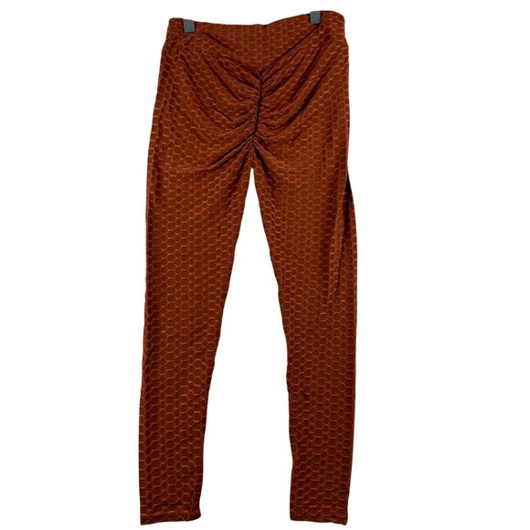 True Rock Women's Honeycomb Stretch High Waist Leggings Running Errands Rust  L - Picture 4 of 9
